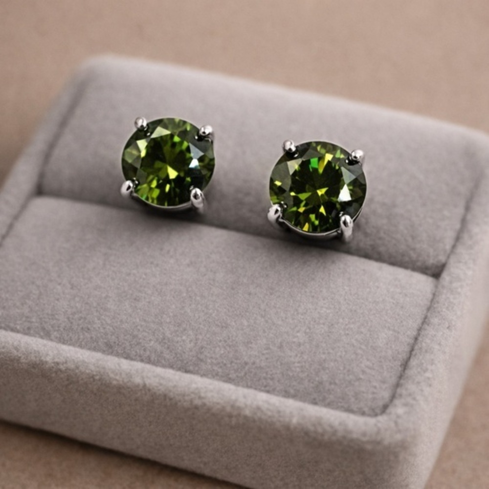Peridot CZ Round Stud Prong Set Earrings | Butterfly Back 2.40 TW 6 mm NWT #472